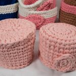 Ensemble de 2 paniers au crochet roses